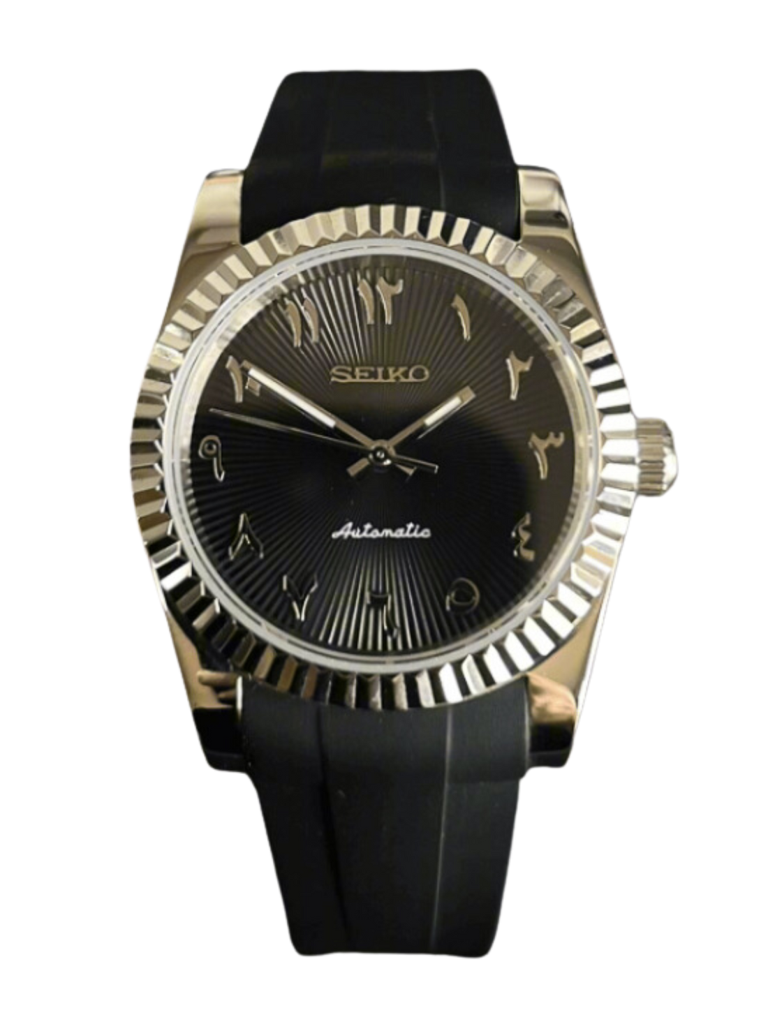 Seiko DateJust-Black Arabic (Silicone Band)